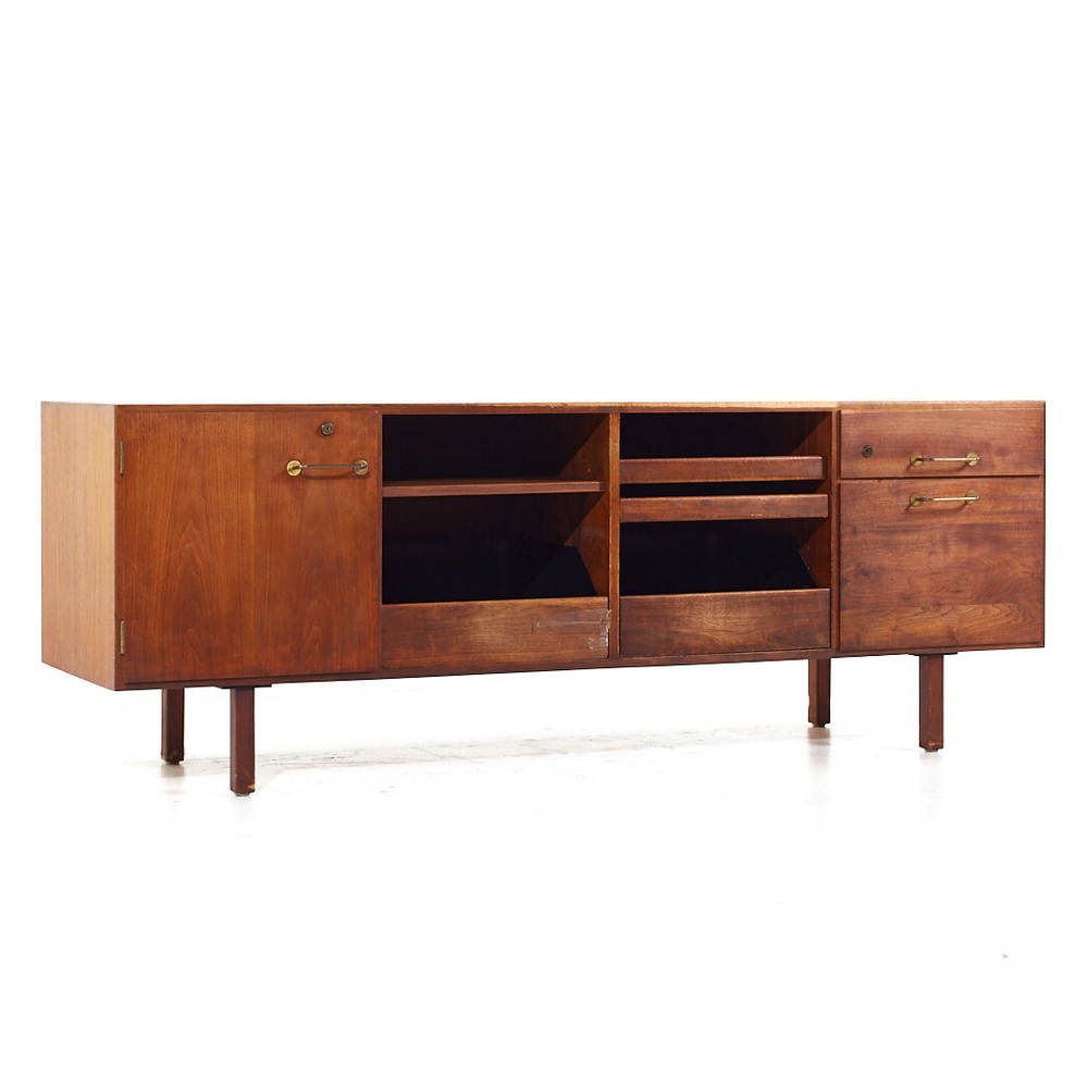 Jens Risom Mid Century Walnut and Brass Credenza