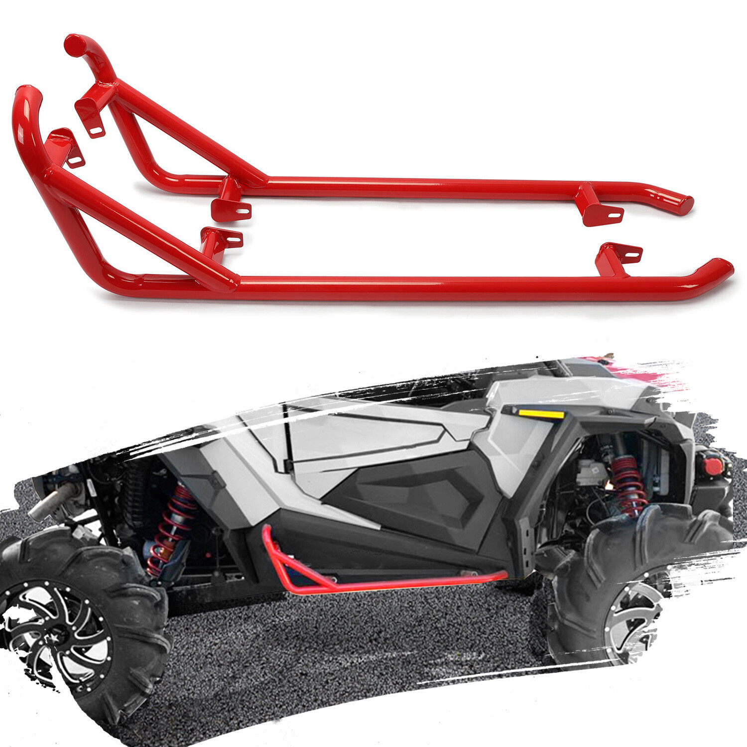 Side Steps Nerf Bars Rock Slider For 14-22 Polaris RZR XP 900 1000 Trail 2Dr RED