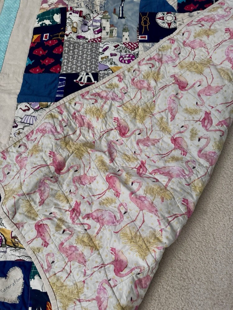 Handmade Lap Quilt 40x50 Nautical Themed Patchwork