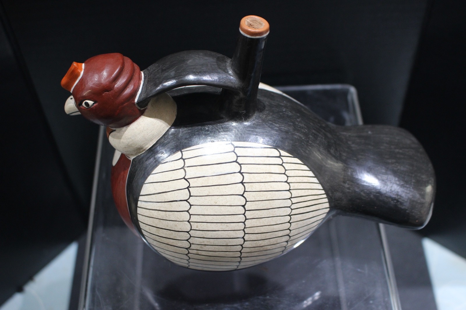 Peru Art Pottery Nazca Condor Hand Painted Ceramic Spout Reproduction Signed