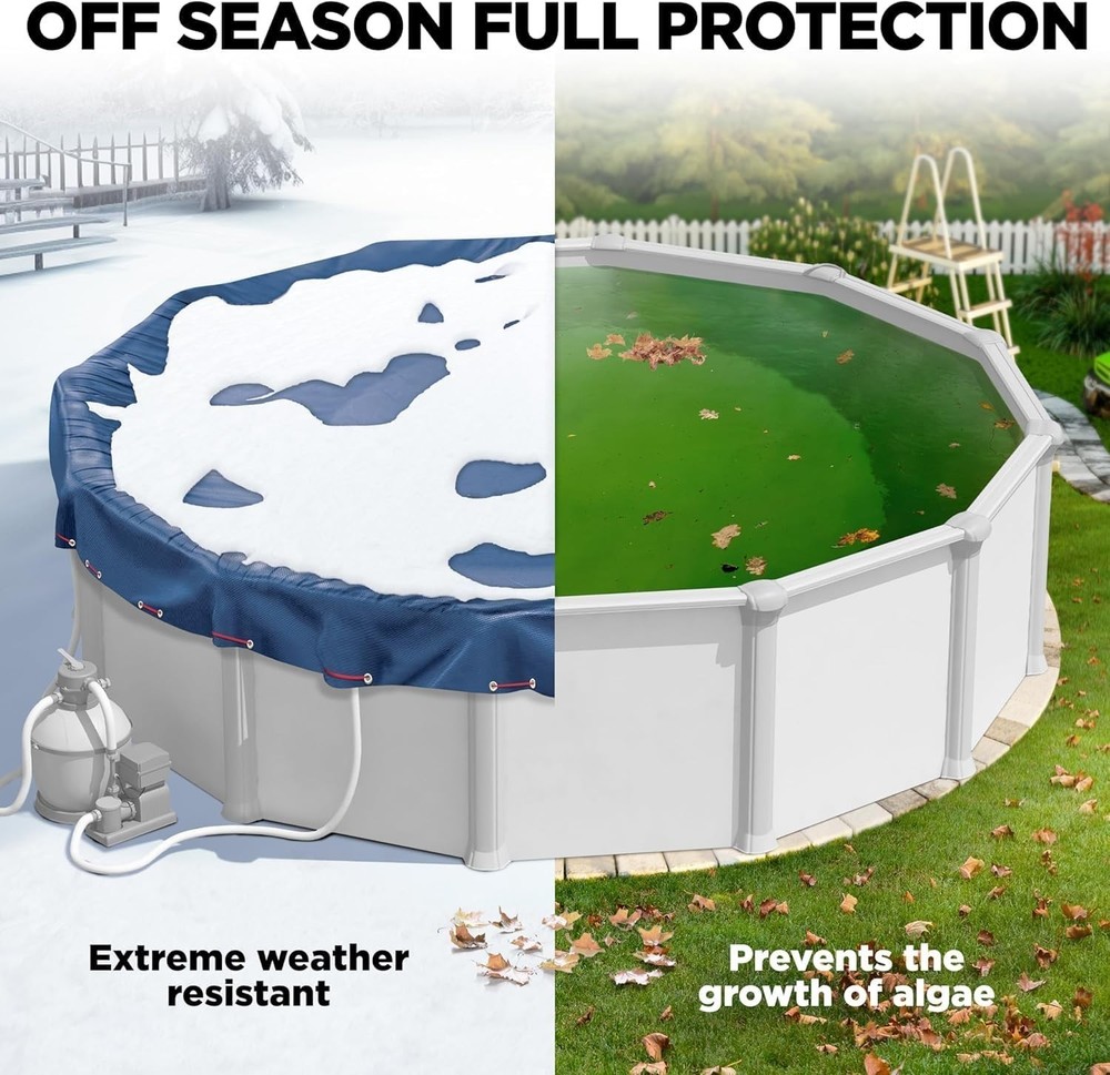 Navy Blue 24 ft Pool Cover with Drawstring for Easy Installation & Security