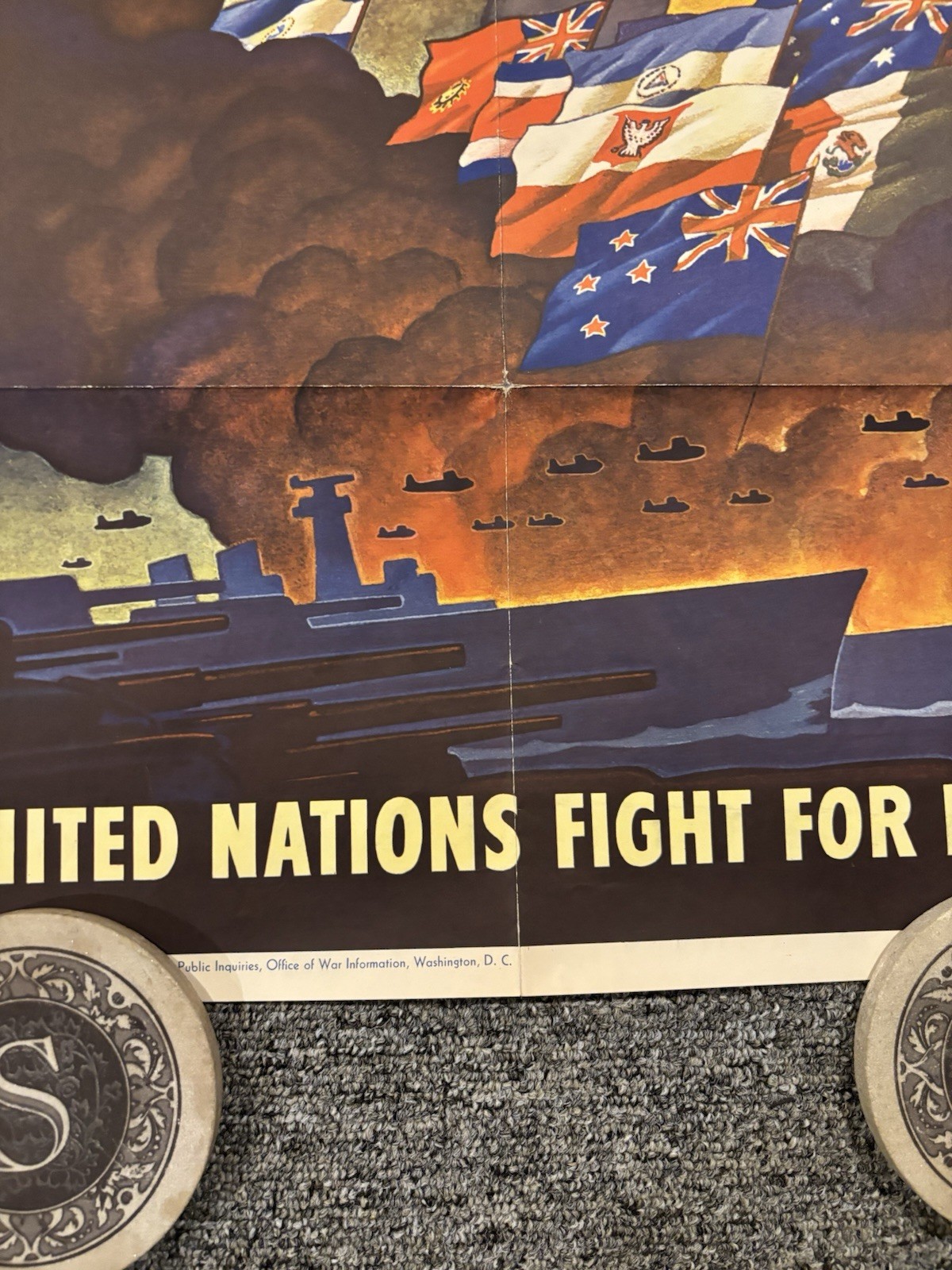 Original WWII Poster United The United Nations Fight For Freedom 20x28”