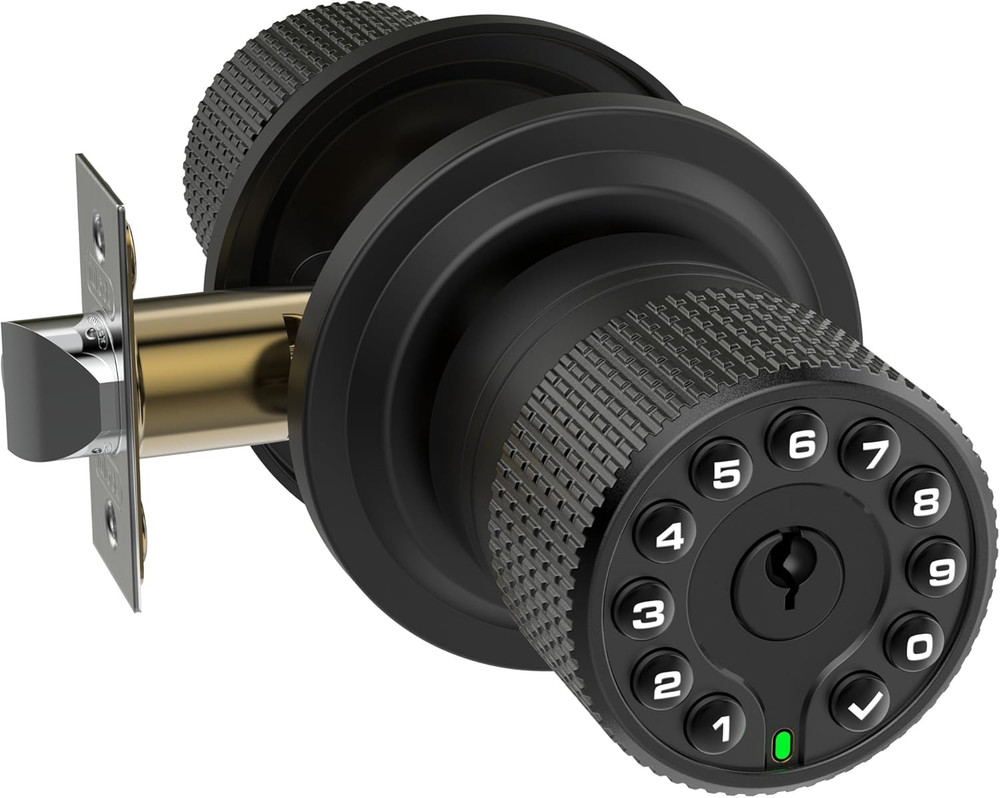 Keypad & Key Smart Door Lock, 50 User Codes, Waterproof, Auto Lock - Matte Black