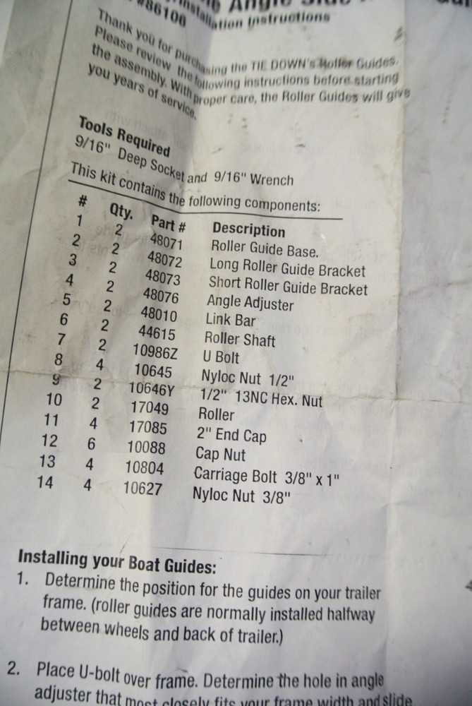 TIE DOWN ADJUSTABLE ROLLER GUIDE 86106 SILVER MARINE BOAT