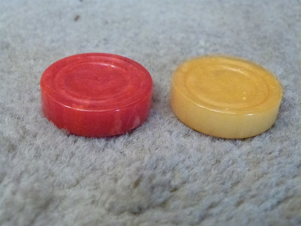 VTG Turned BAKELITE Replacement Backgammon Piece SWIRL RED & BUTTERSCOTCH 1.2"