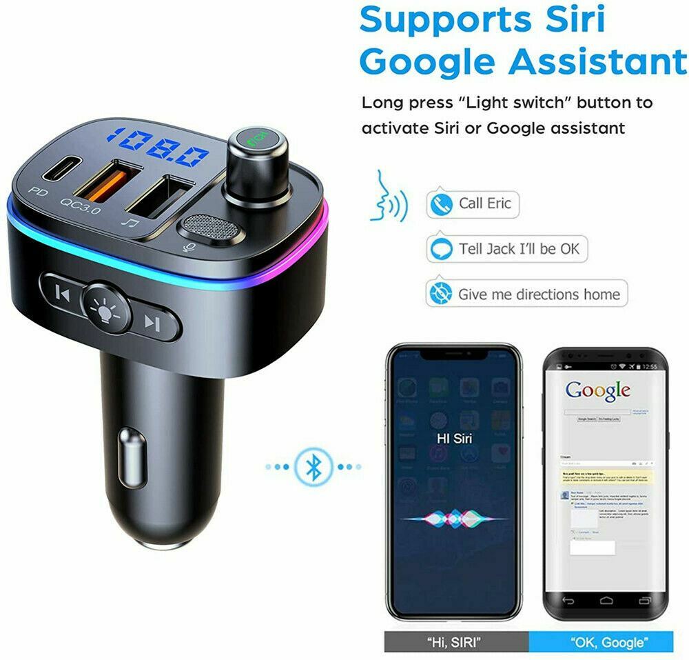 Bluetooth 5.0 FM Transmitter for Car, QC3.0 Type-C PD 18W Wireless FM Radio Kit