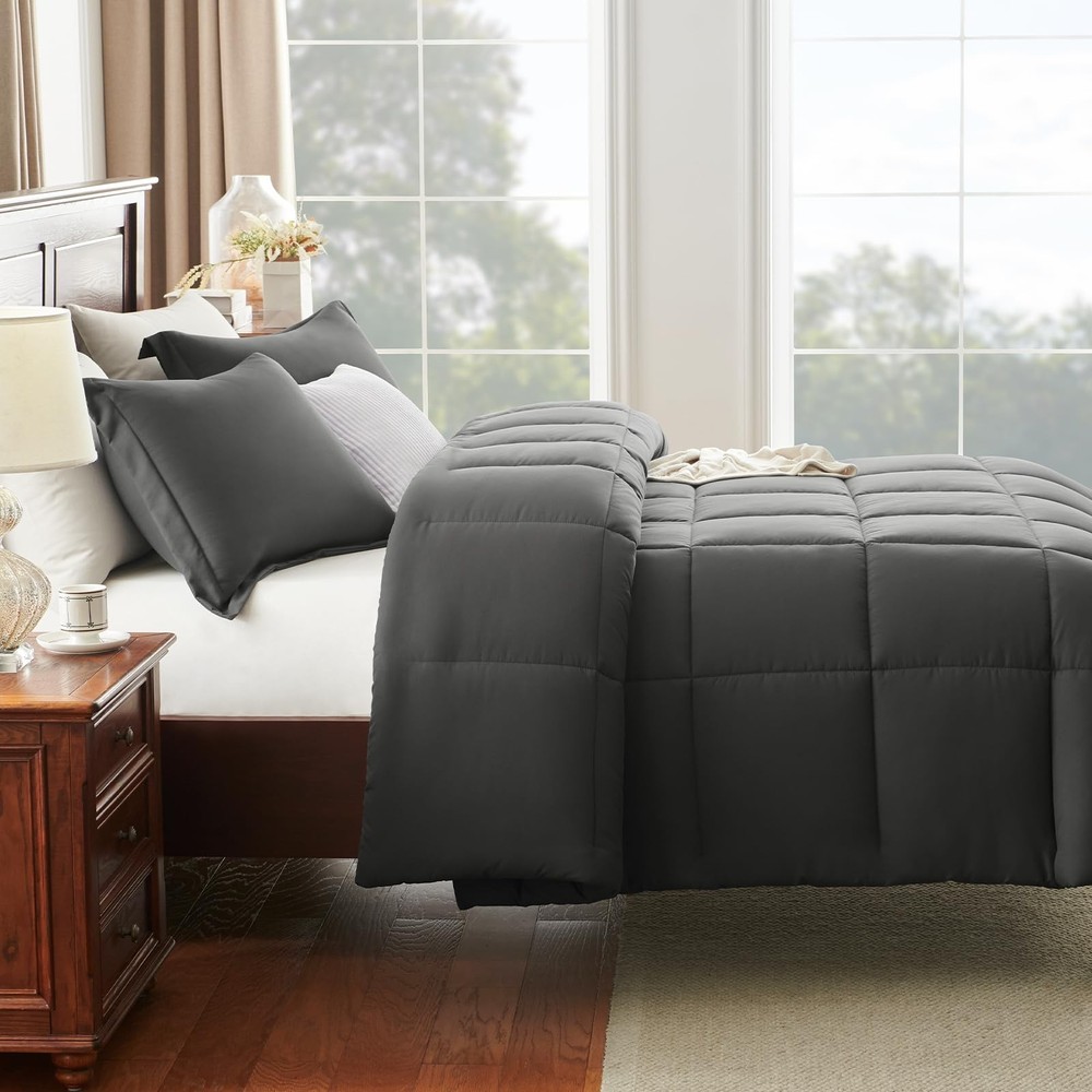CozyLux King Size Comforter Set - Dark Grey King,
