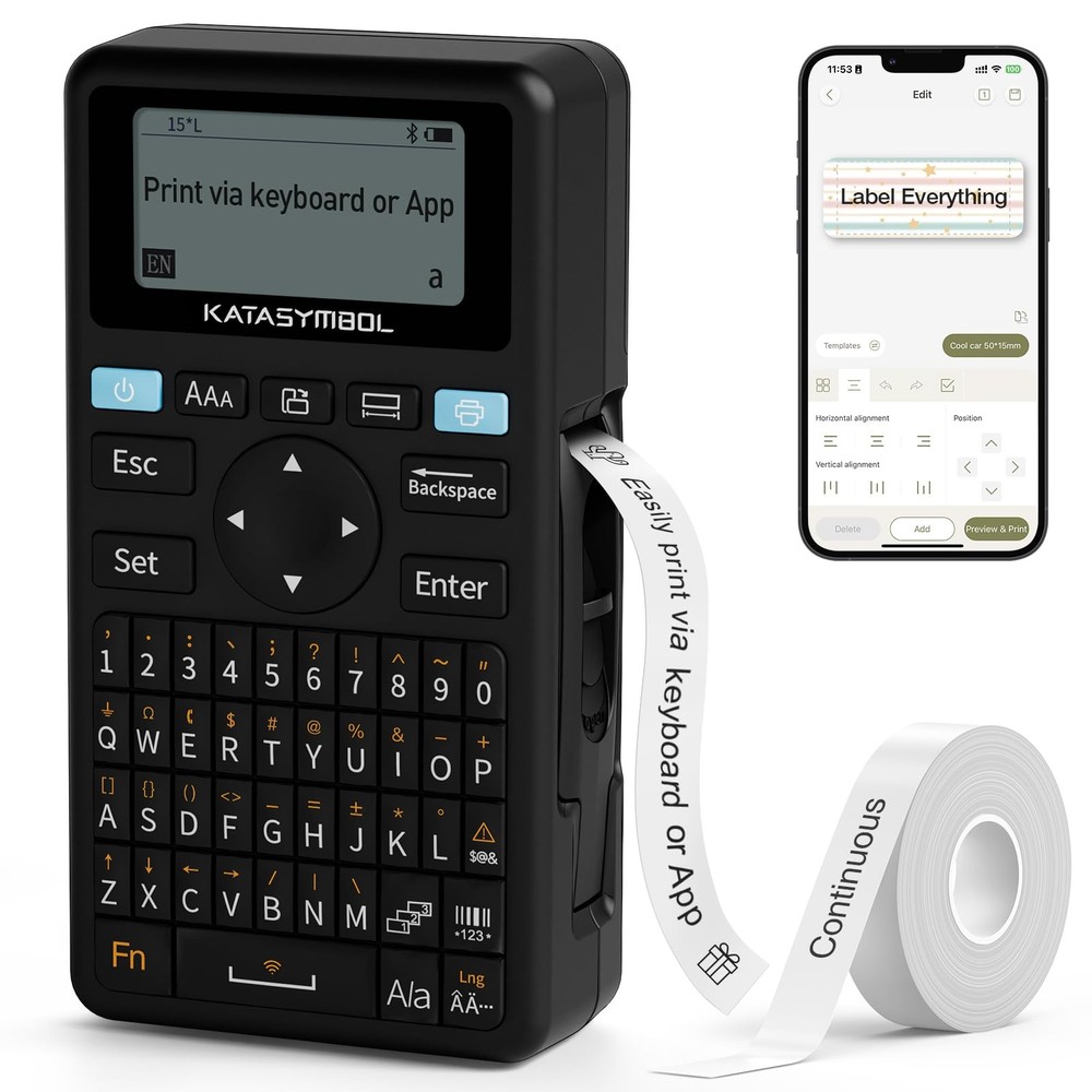 E11 Bluetooth Label Maker Machine Rechargeable Inkless Printer Thermal Black