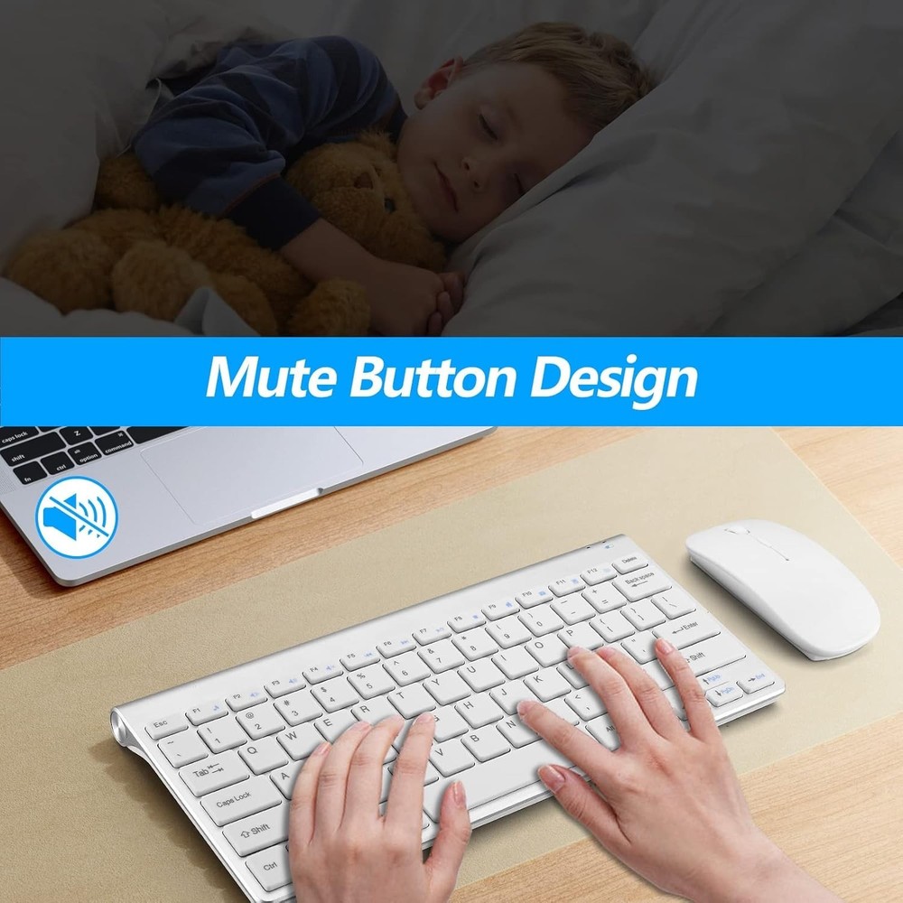 Ambidextrous Wireless Keyboard and Mouse Combo - Sleek Silver White Finish