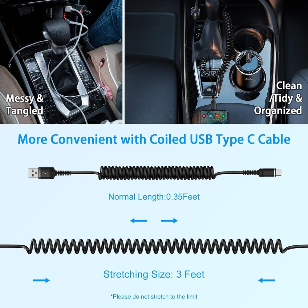 Coiled USB C Charger Cable 3ft for iPhone 17 Pro Max Air 16 Max,16...