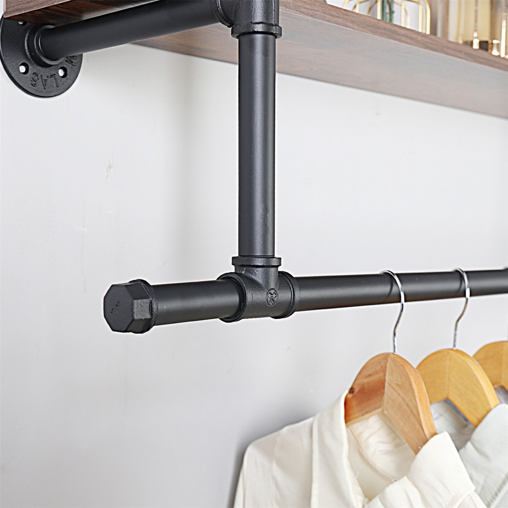 Saving Space Clothes Display Rack Wall-mounted with Hanging Rod for Laundry Room