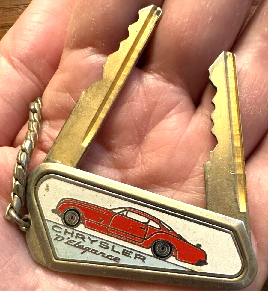 Chrysler D'Elegance Car Keyring w/ 2 folding cut keys-Keychain ring is missing