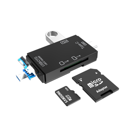 2xPortable 5 In 1 Memory Card Reader USB/Micro-USB/Type-C TF SD OTG Card Reader