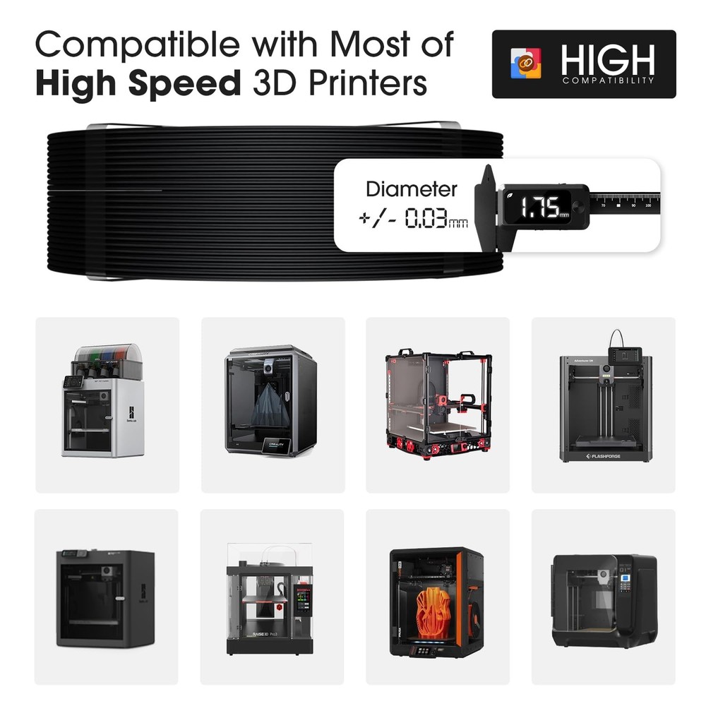 eSUN PLA+ Refilament 1.75mm, 3D Printer Refill PLA Plus, Dimensional Accuracy +/