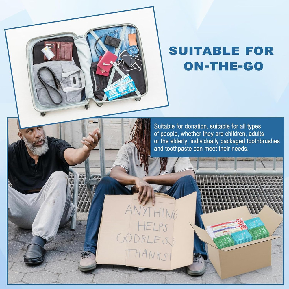 Bulk Hygiene Kits for Homeless,Disposable Toothbrushes with Toothpaste and Comb