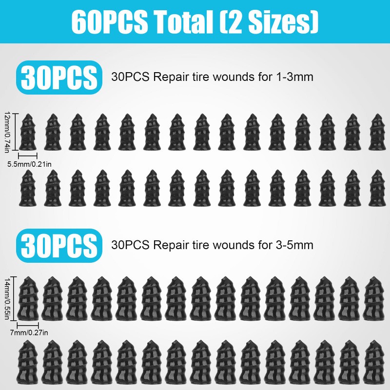 60PCS Car Vacuum Tire Repair Nail Rubber Screw Nails+ Screwdriver Tool Set w/Box