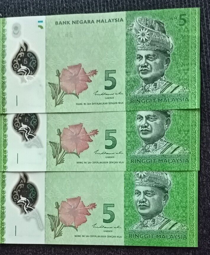 Malaysia 5 Ringgit 2011 2021, UNC, 3 PCS LOT, Polymer, P-52c serial DU 75,77,78