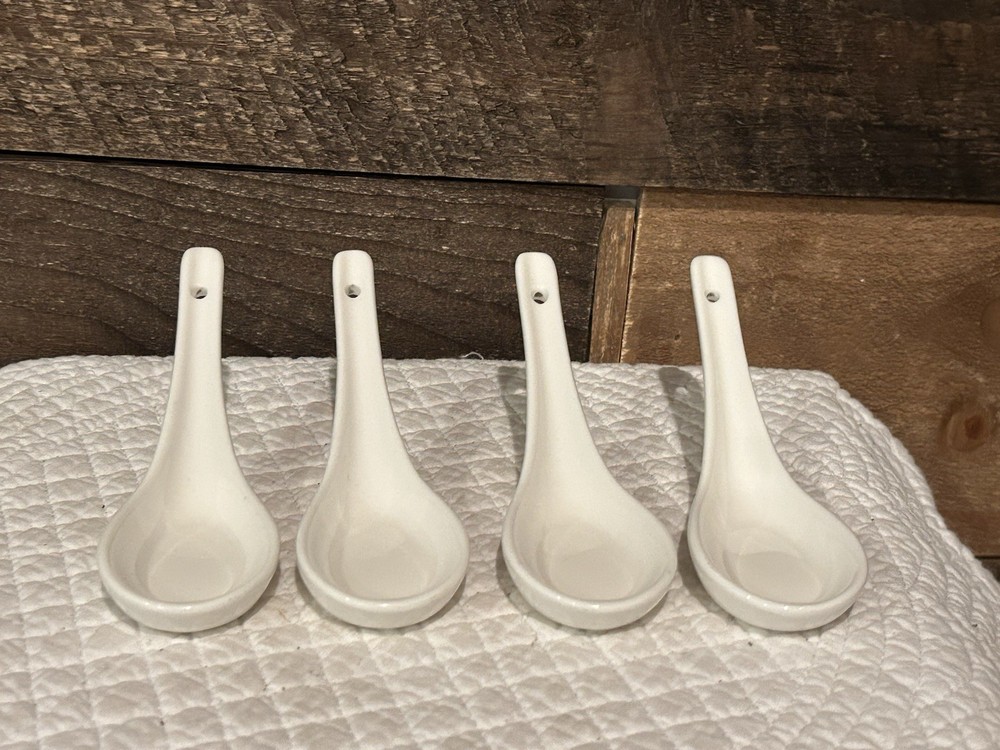 4 Saki Spoons China White Serving Spoon Liquid Display