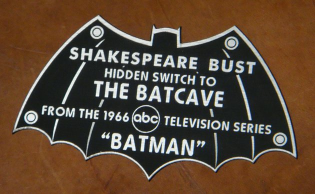 CUSTOM 1966 SHAKESPEARE BUST DISPLAY NAME PLATE BATMAN TV SERIES