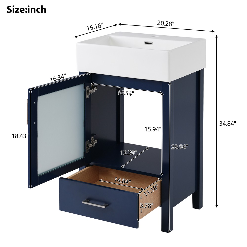 Bathroom Vanity with Sink Includes Storage Space Pre-drilled for Plumbing