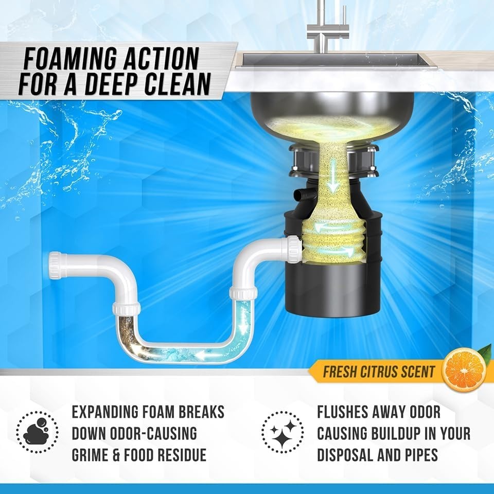 Garbage Disposal Cleaner Deodorizer Tablets - 24 Pack, New Powerful XL Foaming