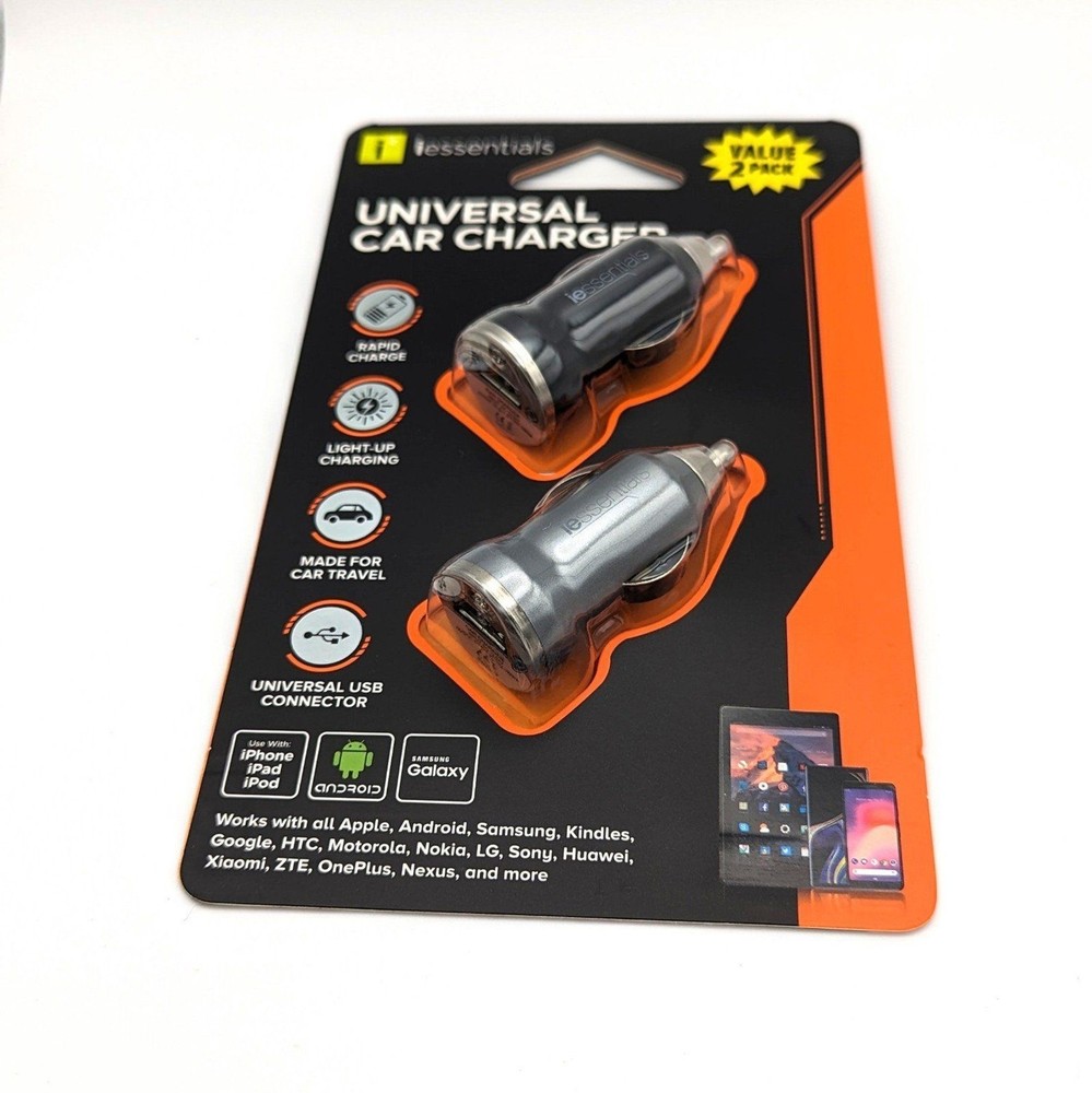 iessentials Universal Car Charger 2 Pack Grey & Black