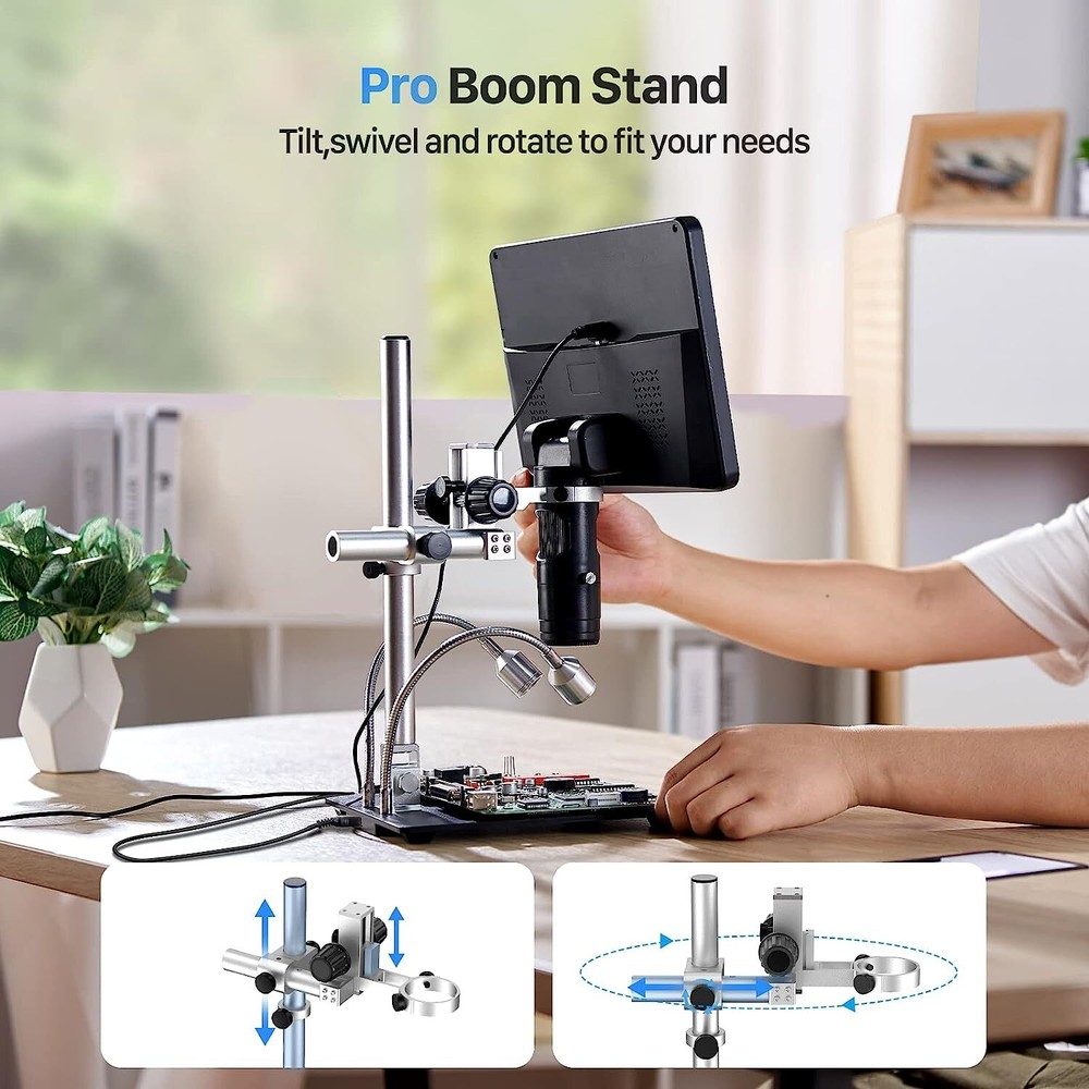 TOMLOV 10\" Digital Soldering Microscope 2000x Coin Microscope Flexibility Stand