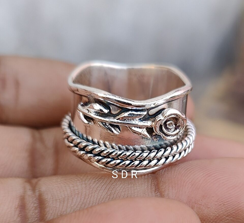 Solid 925 Sterling Silver Rose Designed Ring Band Ring Handmade Ring All Size