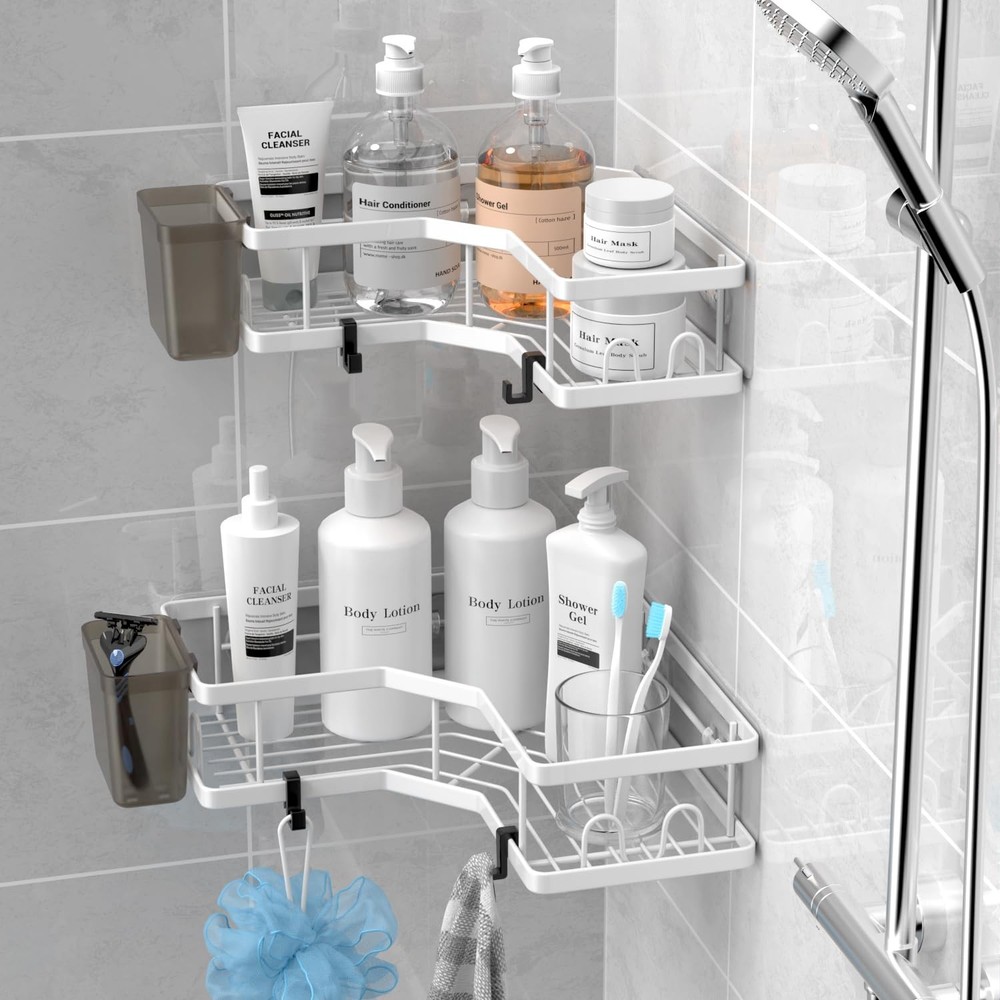 Shower Caddy Corner Organizer Shelf: 2Pack Adhesive Shower Essentials Accesso...