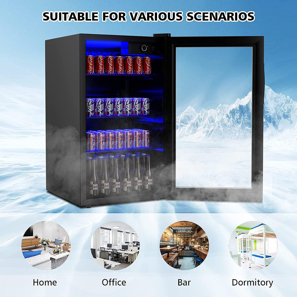 Compact 120 Can Beverage Refrigerator with LED Light and Adjustable Shelves