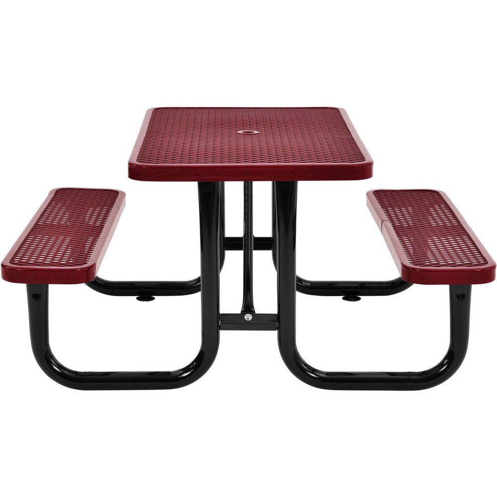 4 ft. Expanded Metal Rectangular Outdoor Steel Picnic Table Red