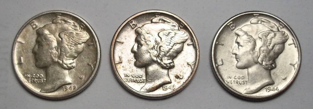 3 - 1942 - 43 - 44 - P - MERC DIME