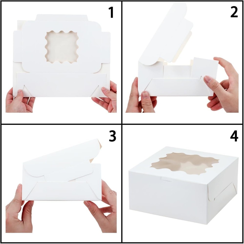 White Bakery Boxes Cake Boxes with Window 24pcs 8x8x4 Inches Cookie Boxes Pas...