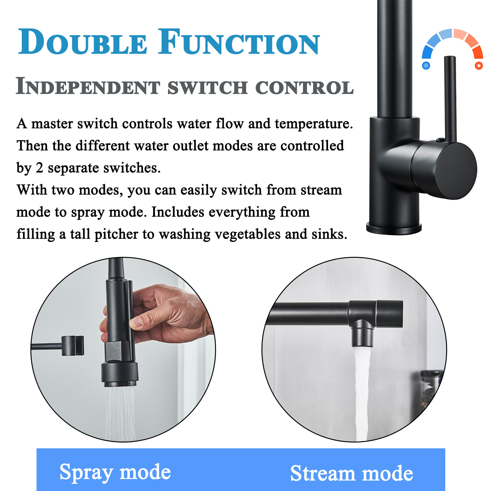 Matte Black Kitchen Faucet Pull Down Sprayer Swivel Single Handle Sink Mixer Tap