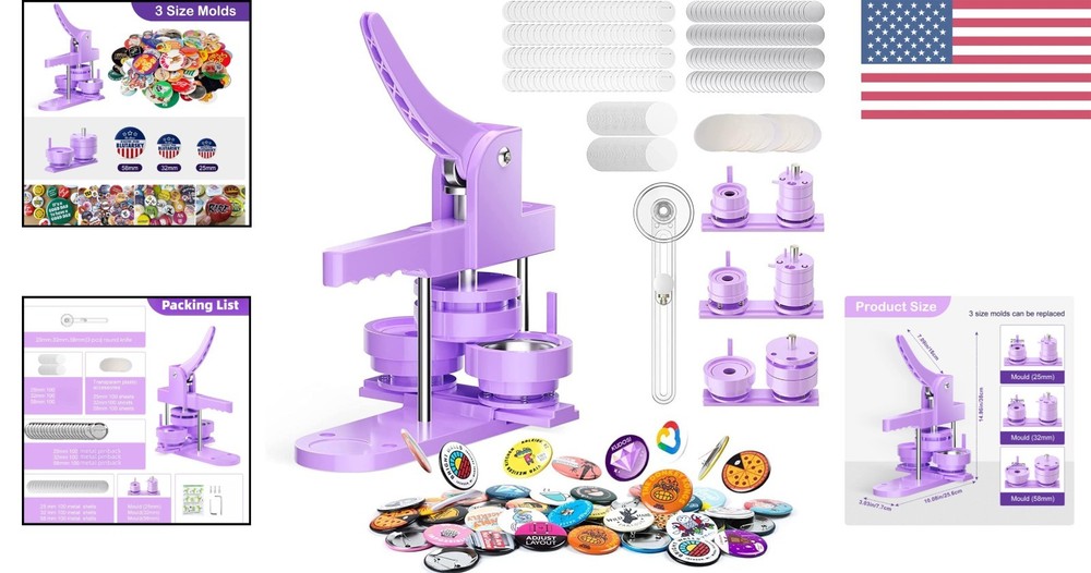 Versatile Button Pin Maker Machine - Create 1'' to 2.25'' Personalized Badges
