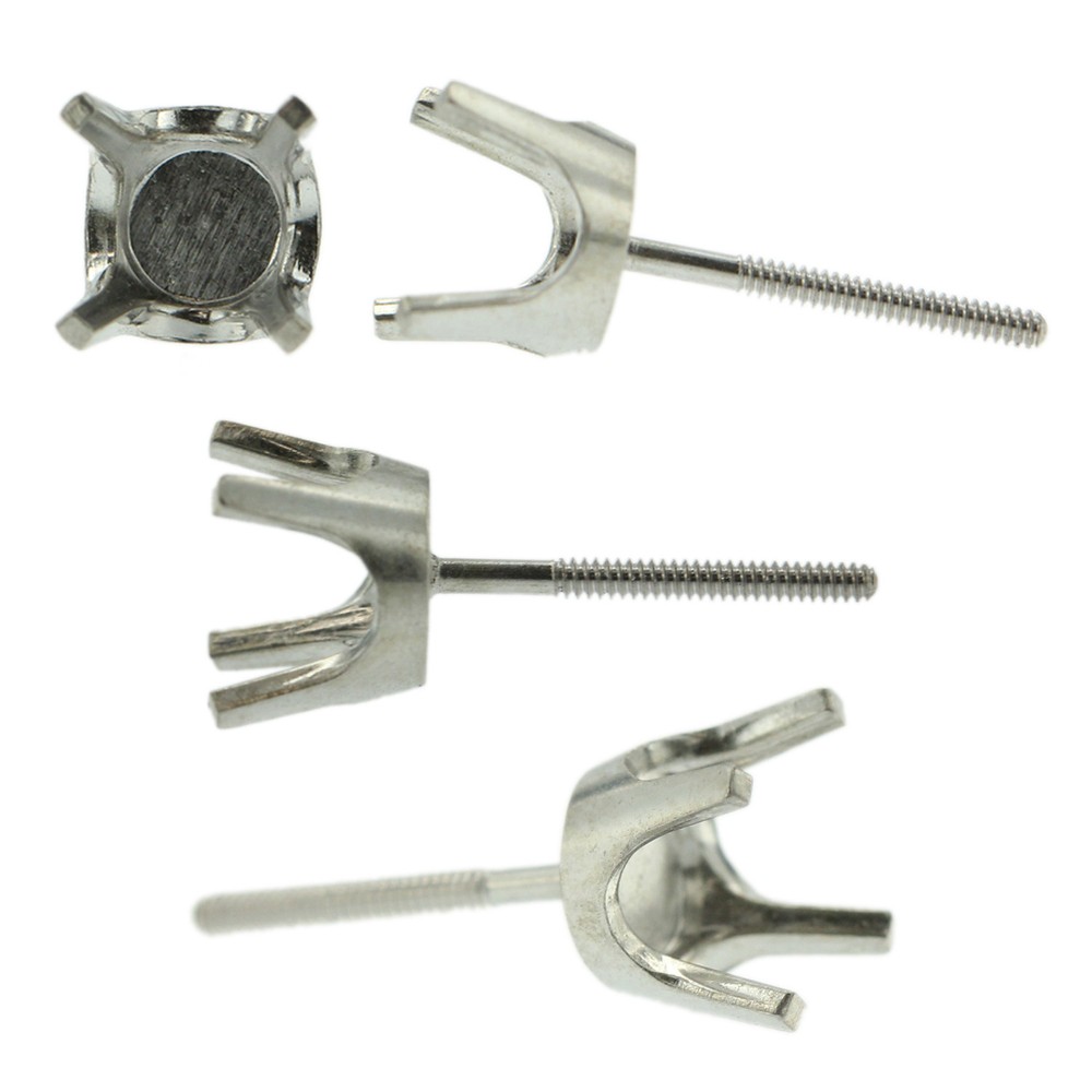 14k White Gold Round Stud Earring Mounting Setting Screw Back Post 4 Prong USA