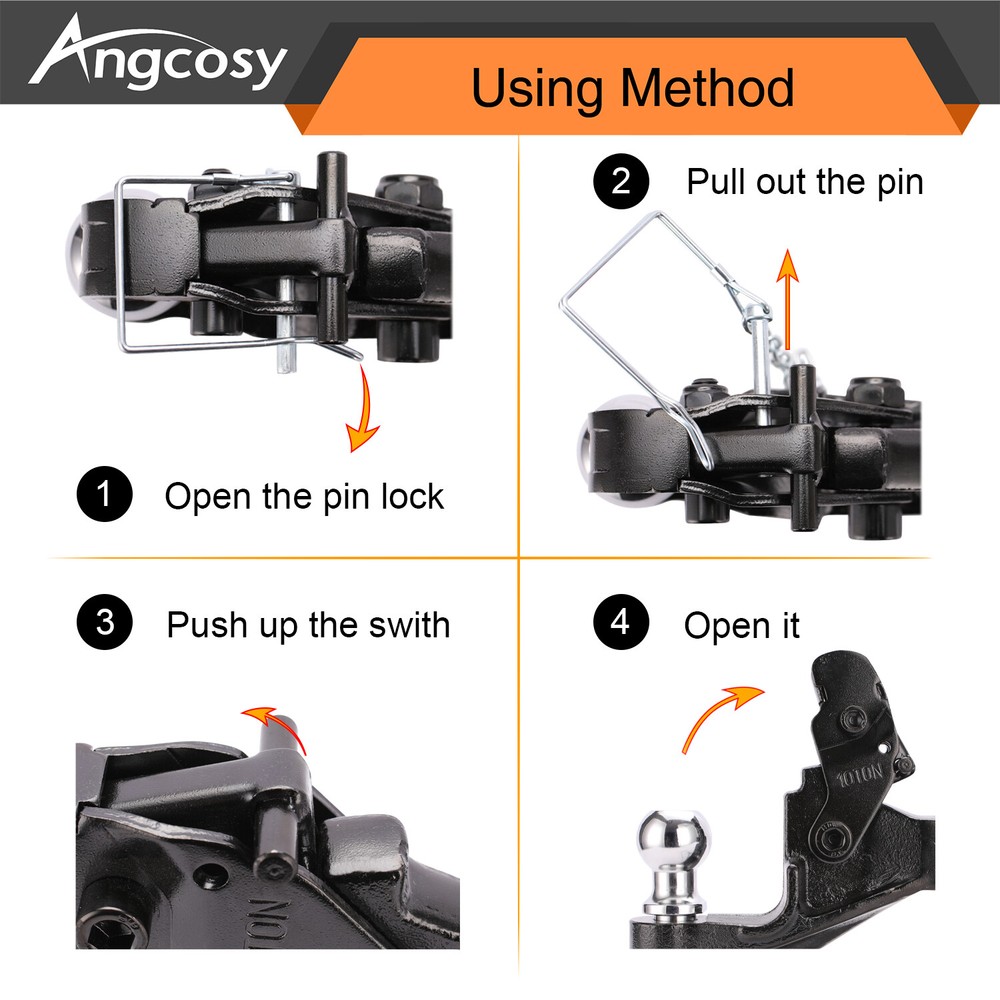 ANGCOSY Pintle Hook 2" Receiver Hook Combination 2” Hitch Ball 7000 lbs