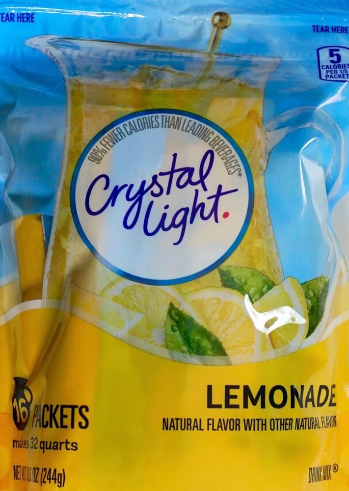 2 PACK Crystal Light LEMONADE Drink 16 Pitcher Packets , (Makes 64 Quarts)