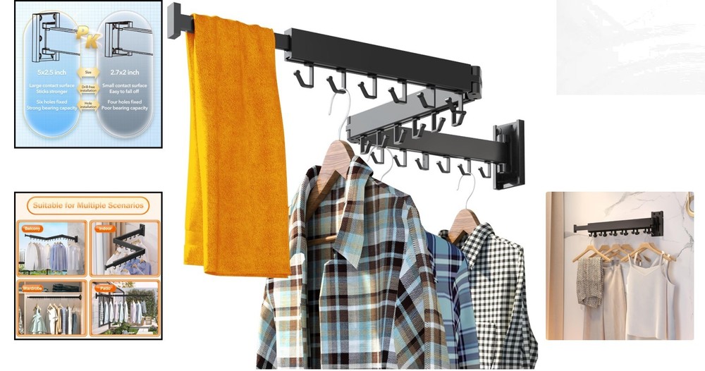 Elegant Wall Mounted Clothes Drying Rack - Space-Saving & Retractable Design