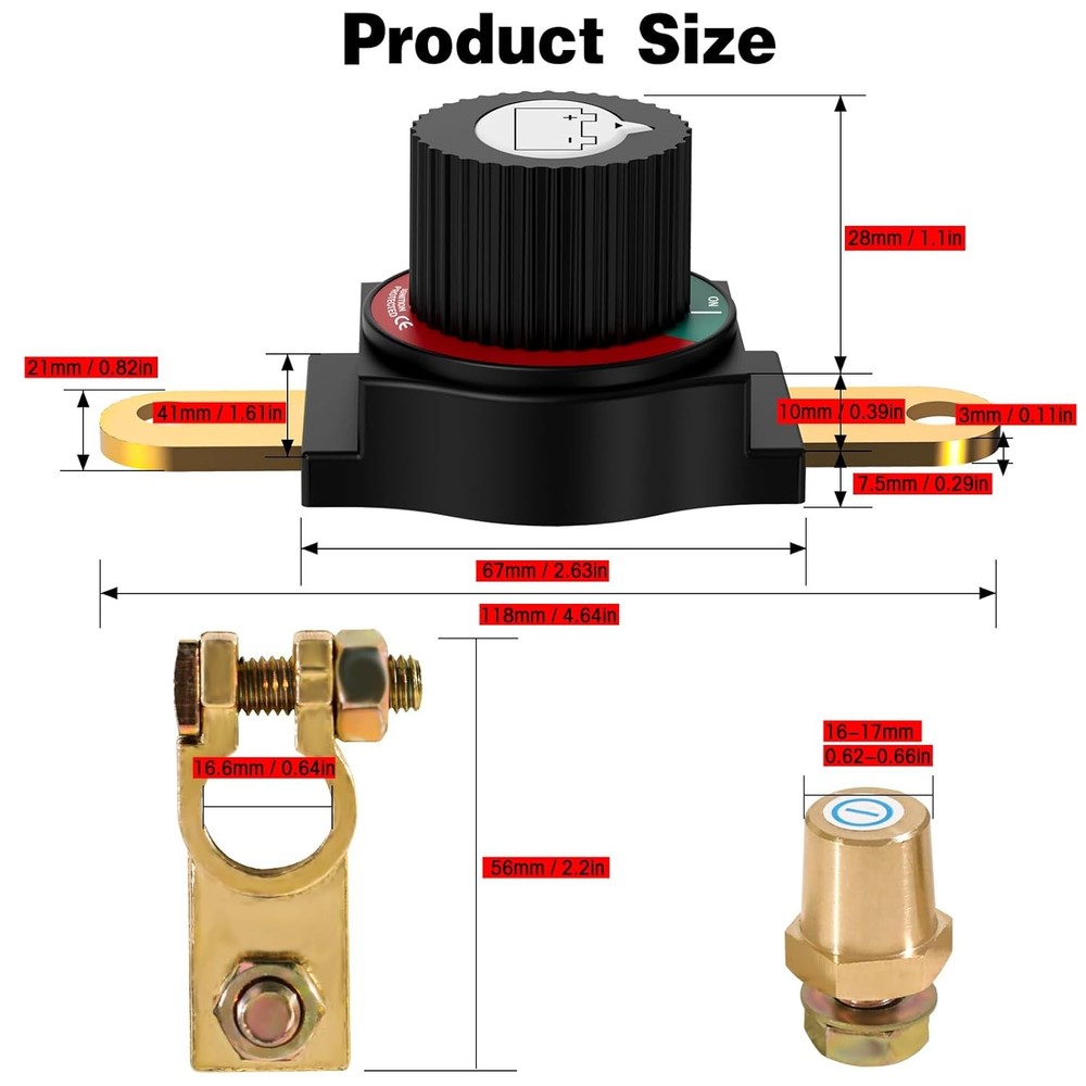 Top Post Battery Disconnect Switch 12V-48V Negative On/Off Kill Switch for Car