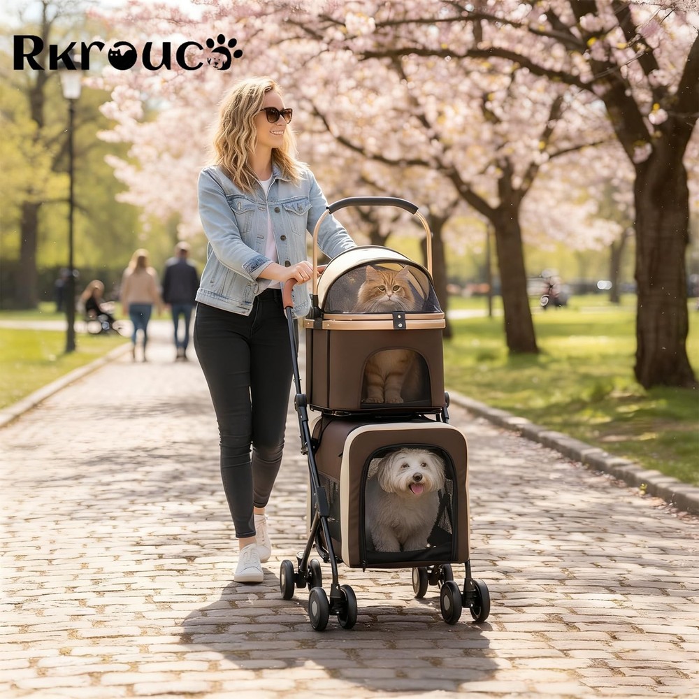 Foldable Double Pets Stroller for Dog Portable Cat Strollers for Small Medium...