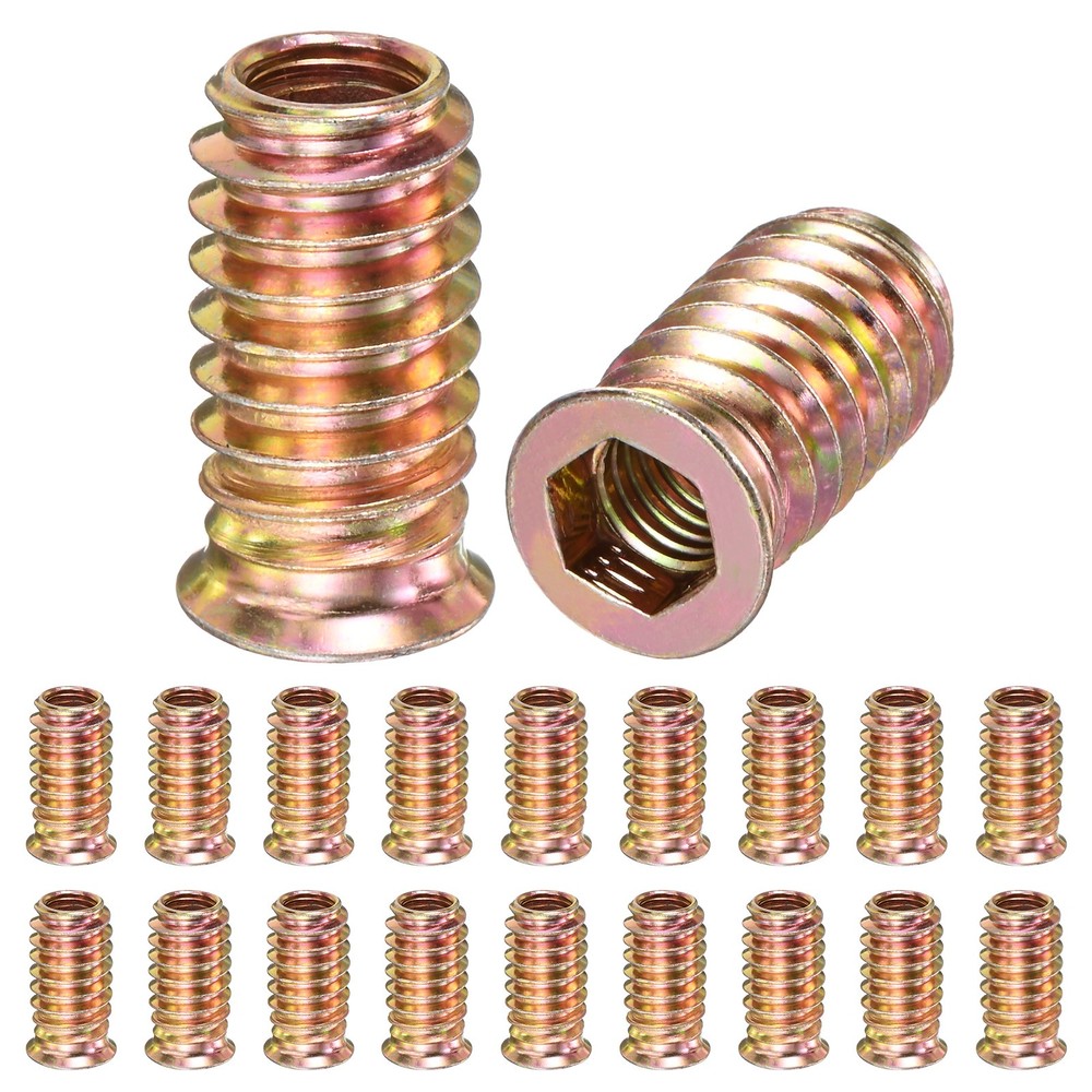 20-Pack Threaded Inserts for Wood, M8x25mm Threaded Insert Nuts [Gold Tone]