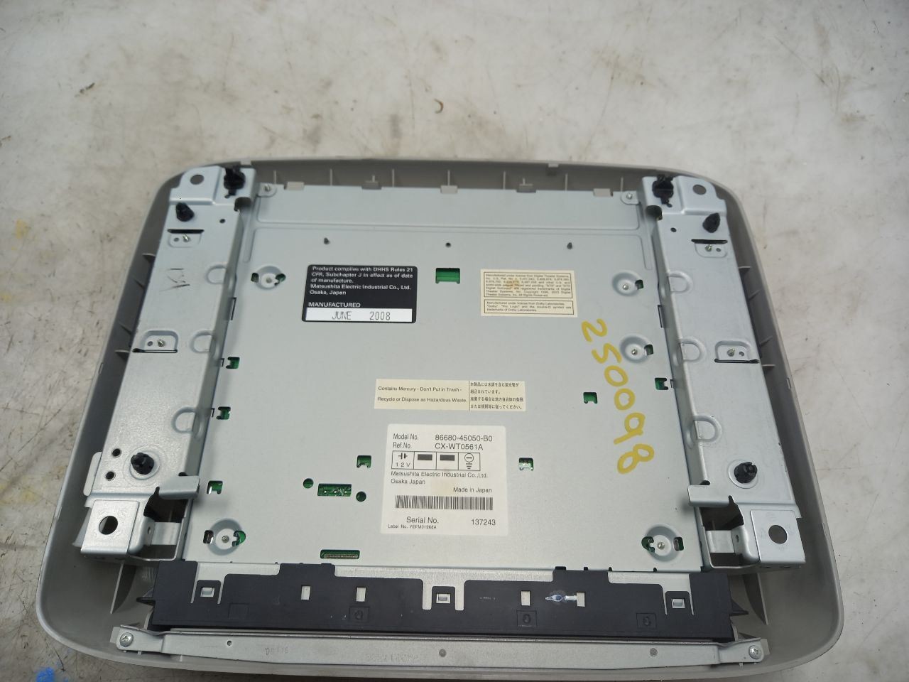 06-10 TOYOTA SIENNA LE ROOF DISPLAY DVD ENTERTAINMENT TV SCREEN