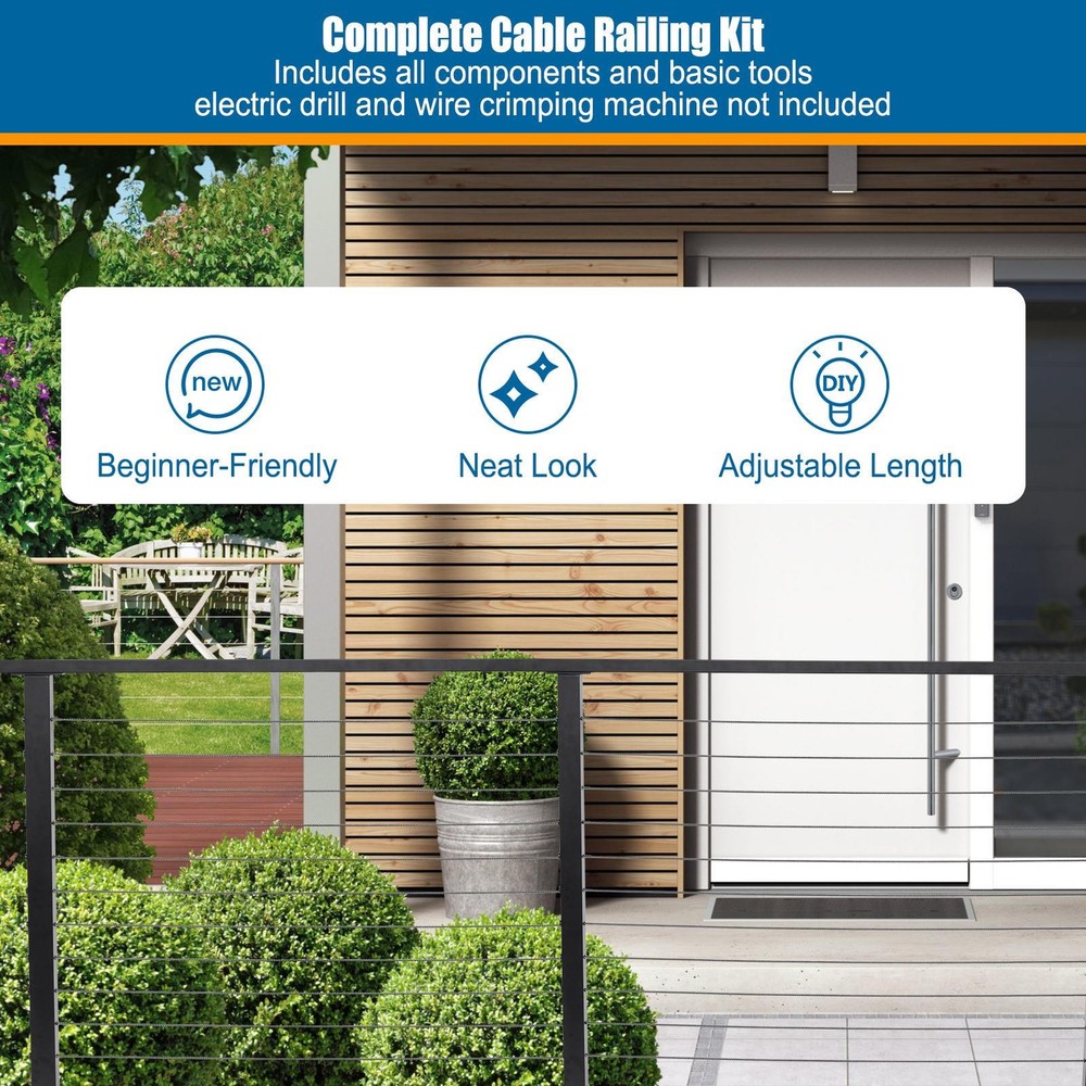 Complete Set Cable Railing System 42" Stainless Steel Cable Railing Posts Kit