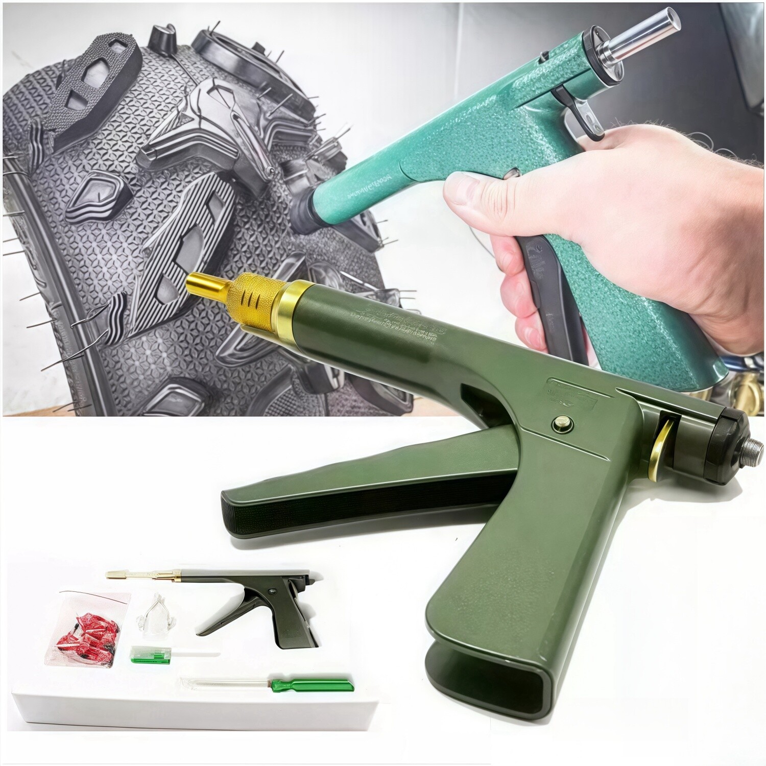 Tire Plugger Tubeless Tire Wheel Repair Gun Kit Mushroom Plug Probe Nozzle NEW