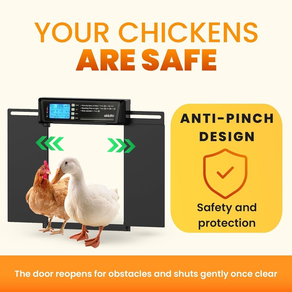 Extra Large Solar Powered Automatic Chicken Coop Door with Remote & LCD Display