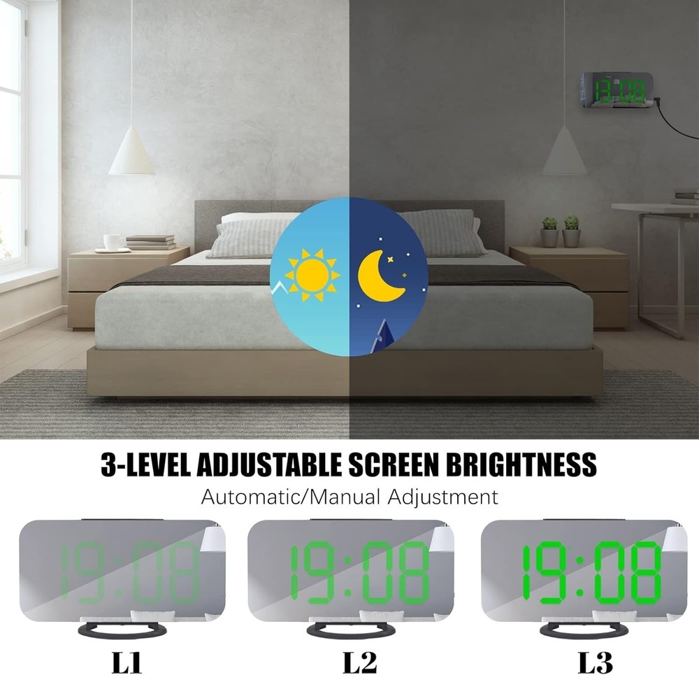 Stylish Mirrored Alarm Clock with Easy Operation & Enhanced Visibility - 6.7”