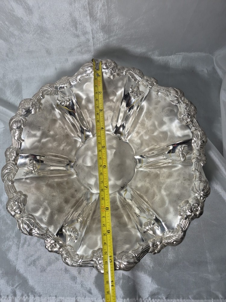 Vintage WMF Germany Ikora EP Silver Plate Floral Footed Serving Bowl 11”