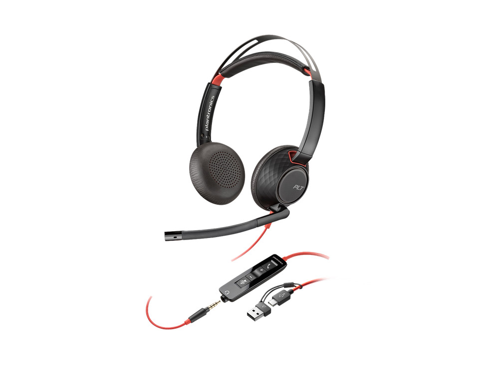 Poly Blackwire 5220 Stereo USB-C Headset +3.5mm Plug +USB-C/A Adapter