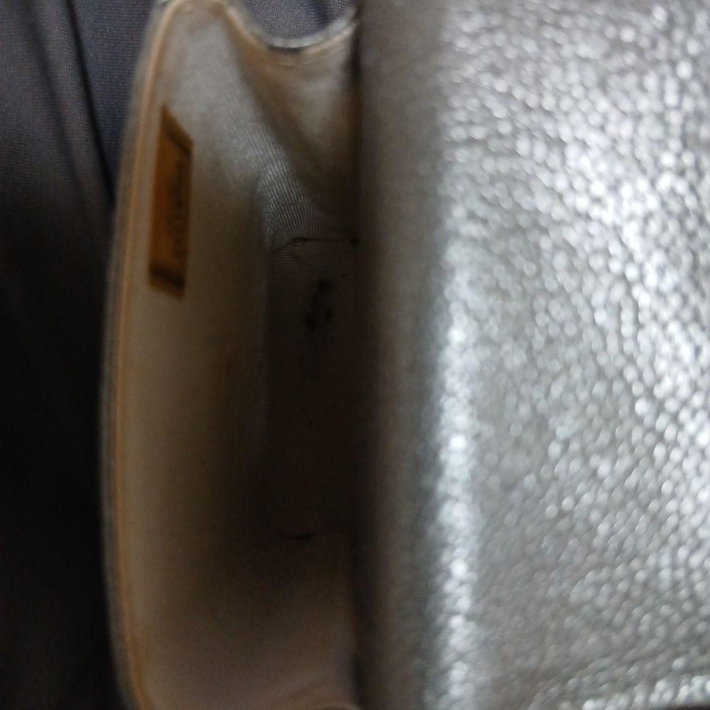 CHANEL Shiny Gray Silver Cigarette Case Leather Coco Mark Used